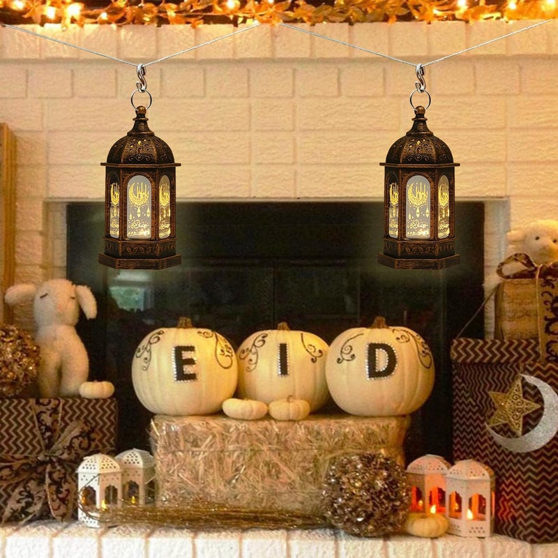 Lifnatty Ramadan Decorations, Ramadan Lantern Lights with Islamic Moon Star Decorations, Mini LED Hanging Lantern Decor, Eid Mubarak Decorations for Home Table Fireplace, Ramadan Eid Gifts 2 Pack - Image 4