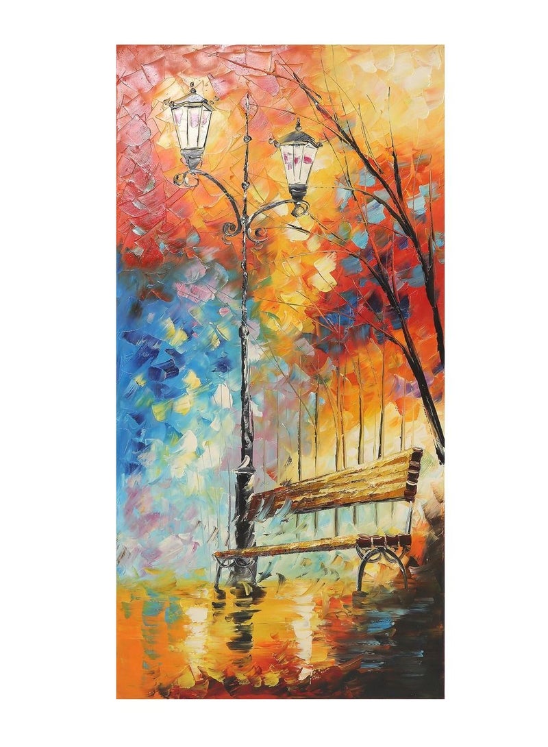 كانجرو لوحة انطباعية مرسومة باليد لمشهد ليلي لمصباح شارع ومقعد، بألوان دافئة وزاهية مع انعكاسات ضوئية. - Image 1