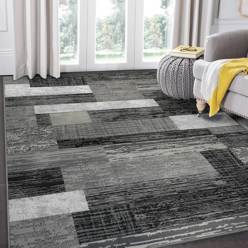 FlyDOIT Modern Geometric Patchwork Area Rug, 5x8 Grey Large Rugs for Living Room, Rockwood Collection Indoor Rugs for Bedroom, Throw Carpet Floor Decor for Entryway Dining Room Office Nursery - Image 5