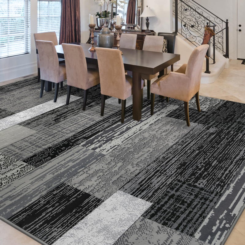 FlyDOIT Modern Geometric Patchwork Area Rug, 5x8 Grey Large Rugs for Living Room, Rockwood Collection Indoor Rugs for Bedroom, Throw Carpet Floor Decor for Entryway Dining Room Office Nursery - Image 4