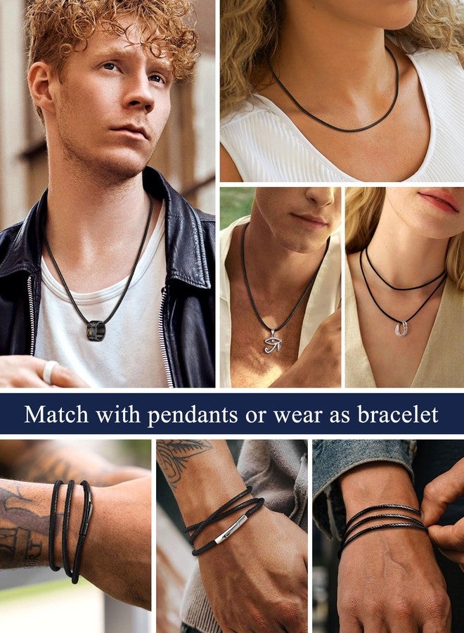 Suplight Waterproof Wax Rope Chain Necklace For Pendant, 2MM Black Leather Cord Necklaces With Strong Clasp Women Mens Leather Necklace Chain For Jewelry Making Bracelet Cord Stylish Unisex Necklaces 26inch - Image 2