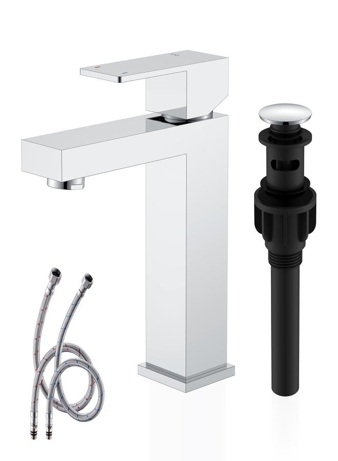 KENES Chrome Bathroom Faucet Single Handle Bathroom Sink Faucet Lavatory Vanity Faucet with Pop Up Drain & Water Supply Lines LJ-9031-5 - Image 1