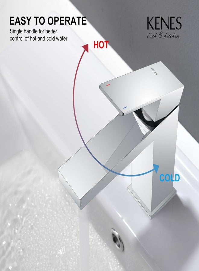 KENES Chrome Bathroom Faucet Single Handle Bathroom Sink Faucet Lavatory Vanity Faucet with Pop Up Drain & Water Supply Lines LJ-9031-5 - Image 4