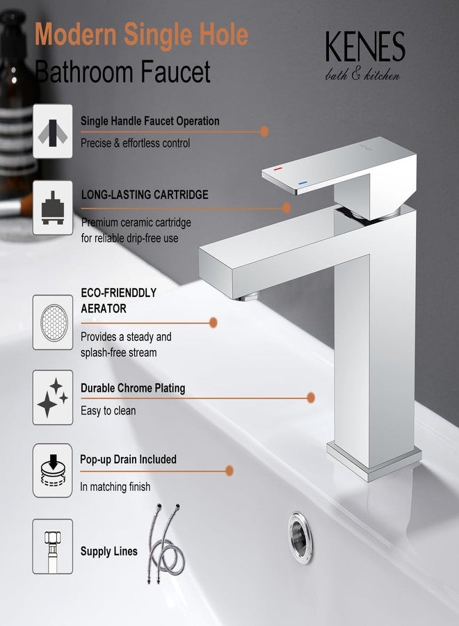 KENES Chrome Bathroom Faucet Single Handle Bathroom Sink Faucet Lavatory Vanity Faucet with Pop Up Drain & Water Supply Lines LJ-9031-5 - Image 3