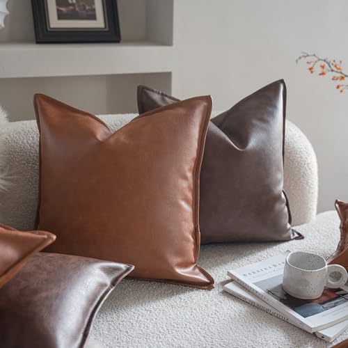 Neelvin Faux Leather Decorative Throw Pillow Covers Modern Solid 18x18 inch Set of 2 Pillowcase Cushion Case for Bed Sofa Couch - Image 3