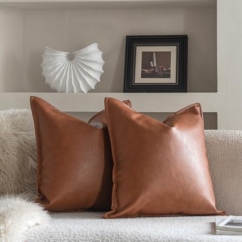 Neelvin Faux Leather Decorative Throw Pillow Covers Modern Solid 18x18 inch Set of 2 Pillowcase Cushion Case for Bed Sofa Couch - Image 2