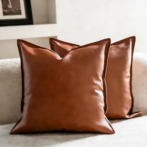 Neelvin Faux Leather Decorative Throw Pillow Covers Modern Solid 18x18 inch Set of 2 Pillowcase Cushion Case for Bed Sofa Couch - Image 1