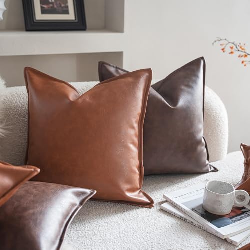 Neelvin Faux Leather Decorative Throw Pillow Covers Modern Solid 18x18 inch Set of 2 Pillowcase Cushion Case for Bed Sofa Couch - Image 4