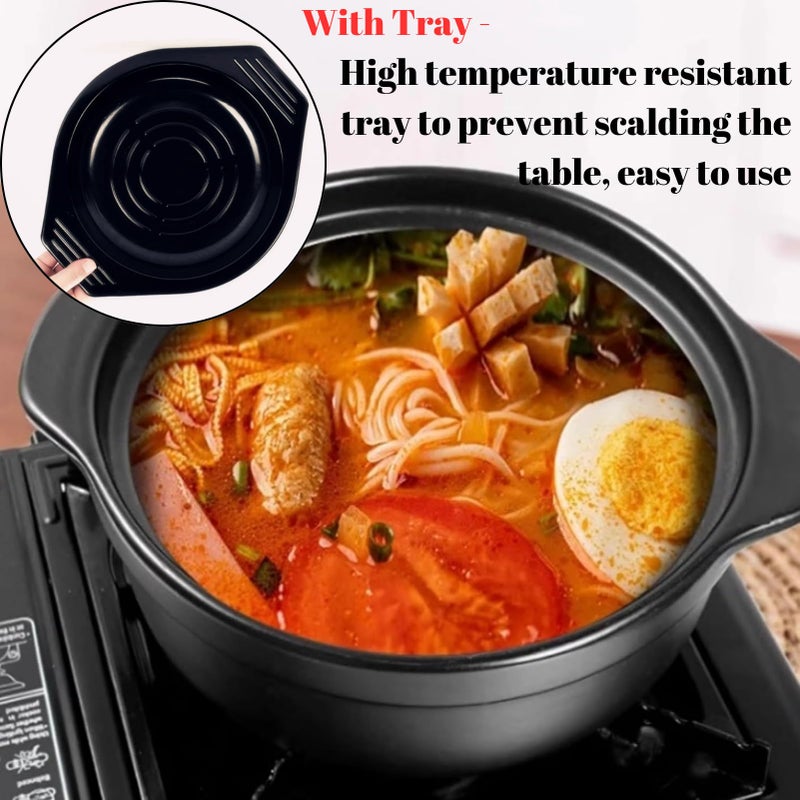GOVNPJ Korean Stone Pot, Ceramic Sizzling Hot Pot for Bibimbap Korean Stone Bowl with Lid and Trivet 40 oz Clay Pot for Cooking, Korean Cooking Pot, 1200ml, Black, for 1-2 people - Image 3