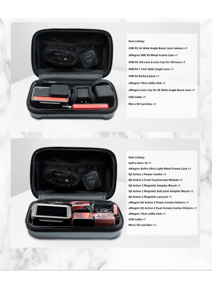 aMagisn حقيبة تخزين لـ Insta360 Ace Pro/Ace – حقيبة كاميرا صلبة مقاومة للصدمات والماء، متوافقة مع Insta360 X3 وGO 3 وGoPro وOsmo Action – حقيبة سفر محمولة مع حزام معصم（أصفر） - Image 5