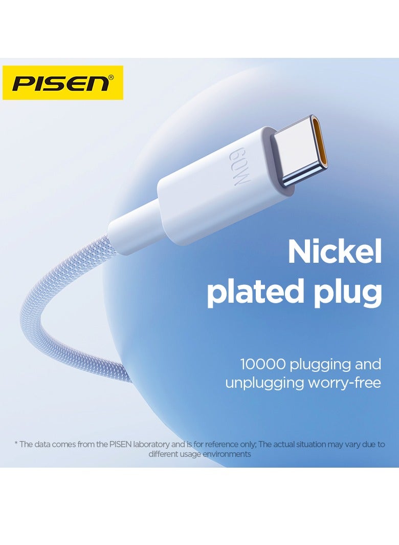 Pisen USB C Cable 60W PD Type C to Type C Charger Cable Fast Charging, Braided Power Cord Data Cable USB-C for iPad Air MacBook Pro iPhone 16/15 Series Samsung Galaxy S23 S22 A9 1M - Image 5