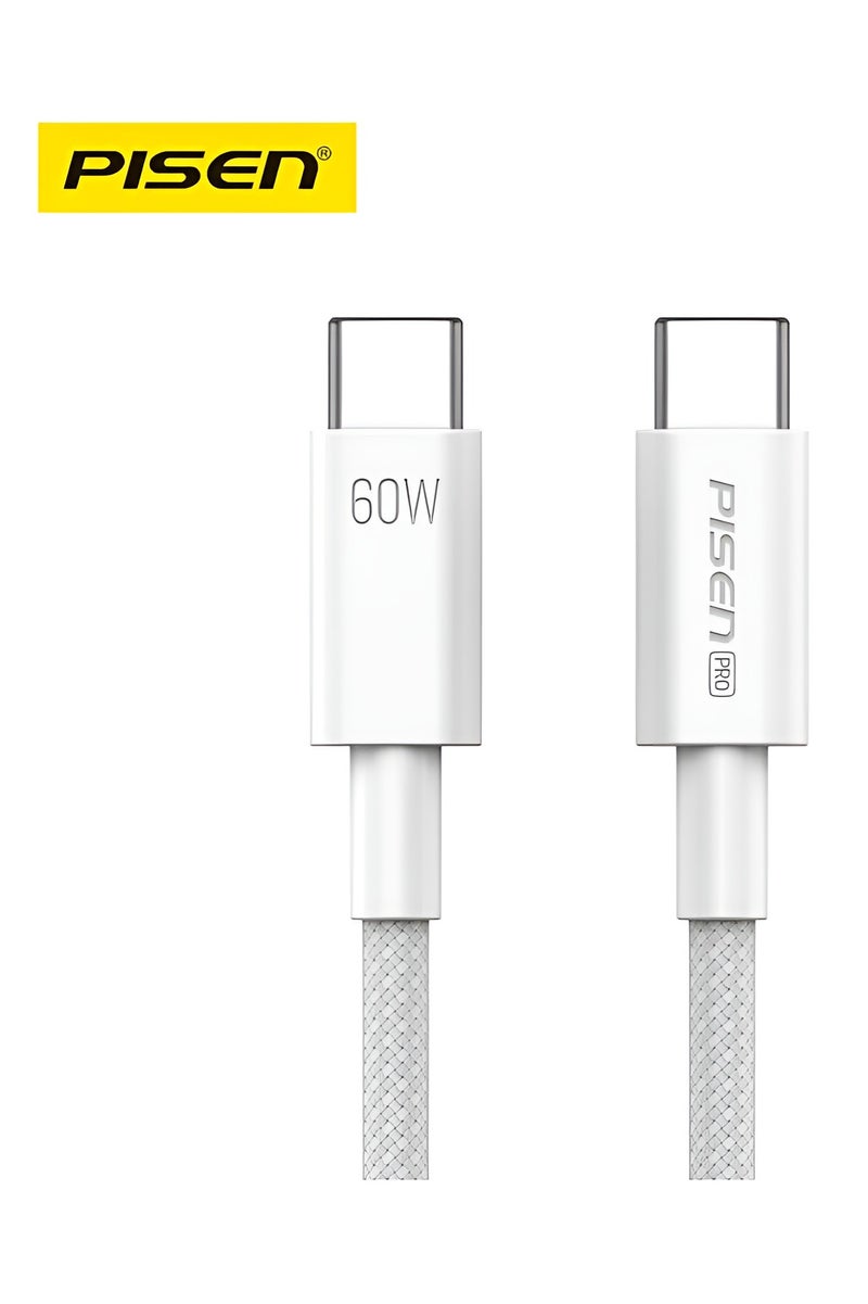 Pisen USB C Cable 60W PD Type C to Type C Charger Cable Fast Charging, Braided Power Cord Data Cable USB-C for iPad Air MacBook Pro iPhone 16/15 Series Samsung Galaxy S23 S22 A9 1M - Image 1