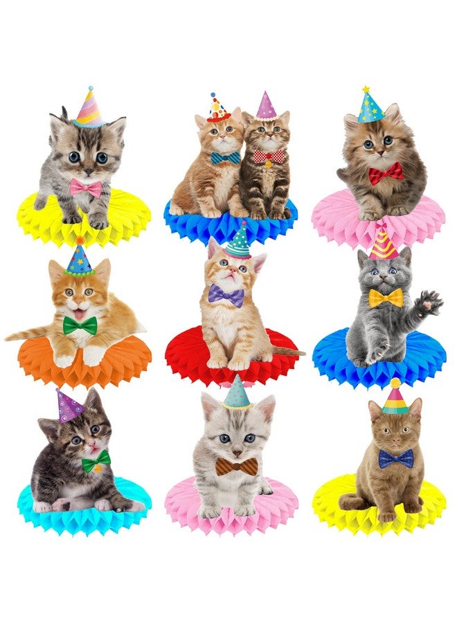 اوموني 11 قطعة من قطع مركزية على شكل خلية نحل على شكل قطة صغيرة، زينة لحفلات أعياد الميلاد بطابع القطط الأليفة، قطع مركزية لحفلات القطط للطاولات، زينة لحفلات أعياد ميلاد القطط الصغيرة للأطفال، لوازم حفلات أعياد الميلاد - Image 1