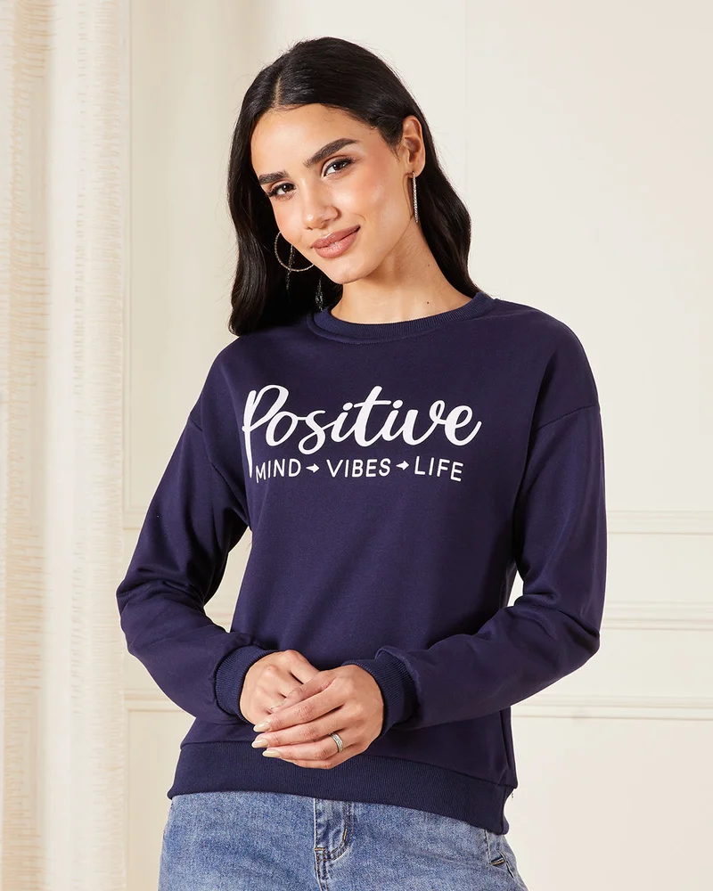 Redtag Women Navy Printed Sweatshirt