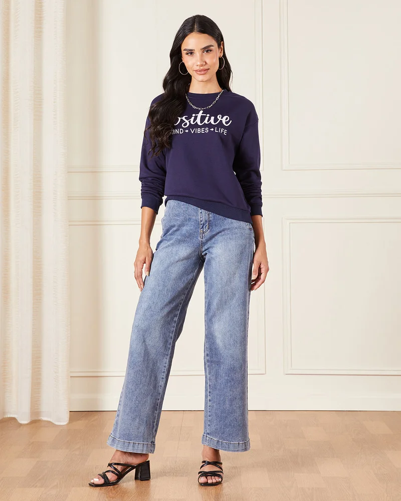 Redtag Women Navy Printed Sweatshirt