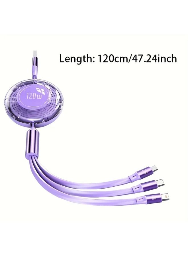 كابل USB وردي 3 في 1 120 واط سريع الشحن 47-24 بوصة للهواتف المحمولة - Image 2