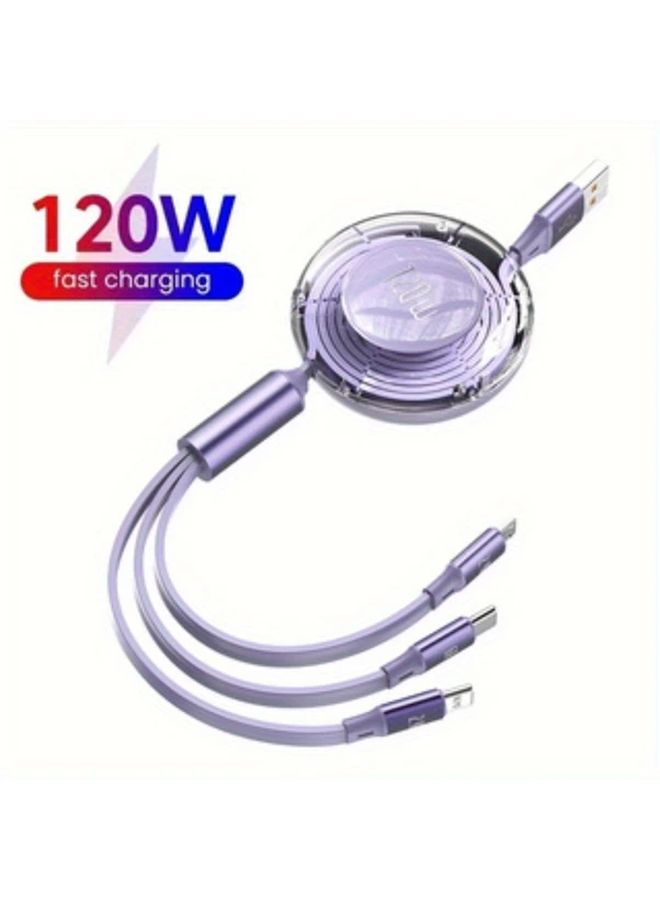 كابل USB وردي 3 في 1 120 واط سريع الشحن 47-24 بوصة للهواتف المحمولة - Image 1