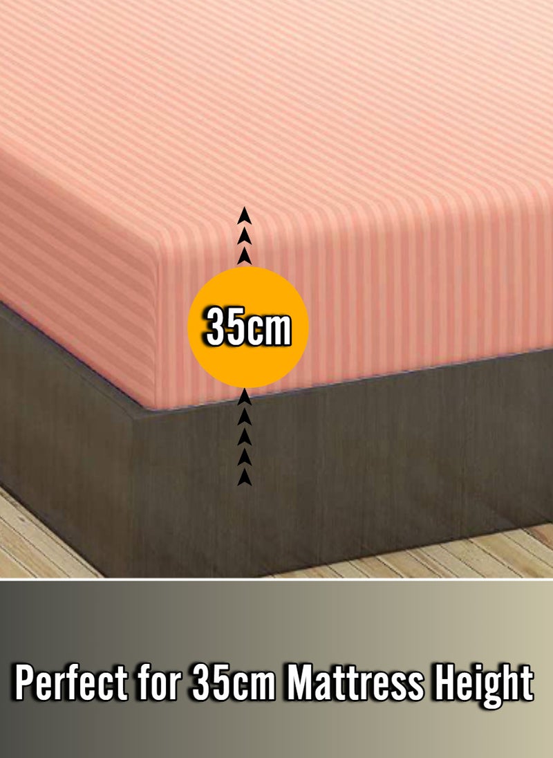 Blueberry Pastel Pink Striped Cotton Bed Sheet Sets 3 Piece Set Deep Pocket 200x200+35cm - Image 2