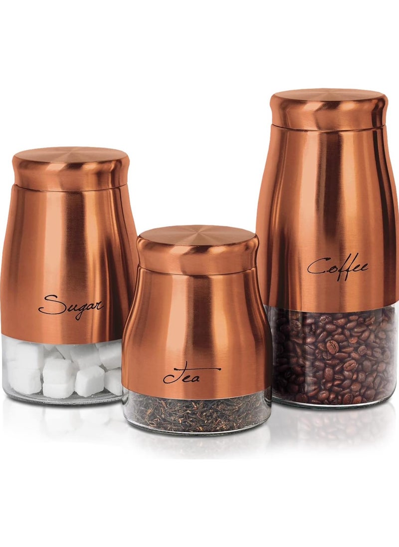 Home Smart Home Smart 3PC Glass Storage Jar with large Copper Golden Cap for Kitchen Organizer Air Tight Food Storage Containers Canister Set for Spice Jars 