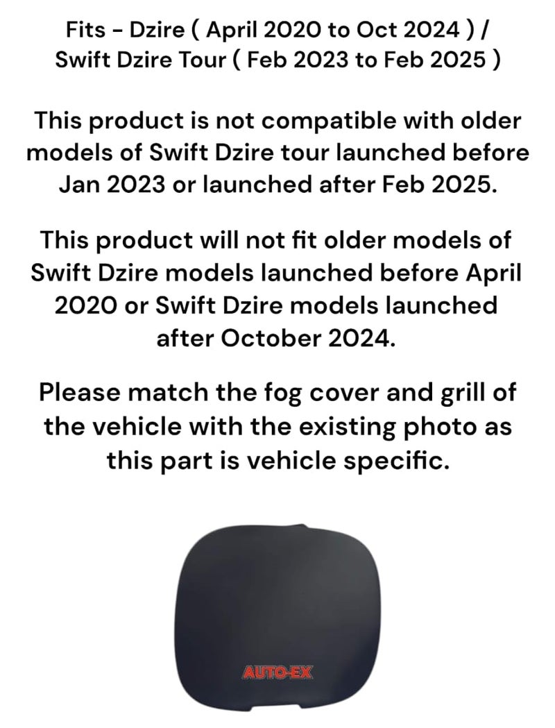 Auto-Ex Front Bumper Tow Hook Cover Cap Eye Cover Compatible/Replacement For Dzire (April 2020 to Oct 2024) / Swift Dzire Tour (Feb 2023 to Feb 2025) - Image 2