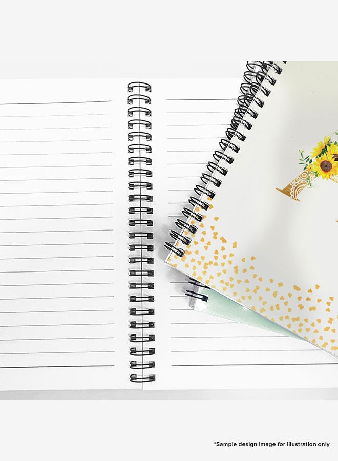 Designer A5 Spiral Notebook Memo Notepad Journal - Custom Monogram Initial Letter Mandala Floral Pattern Alphabet - M - Cream