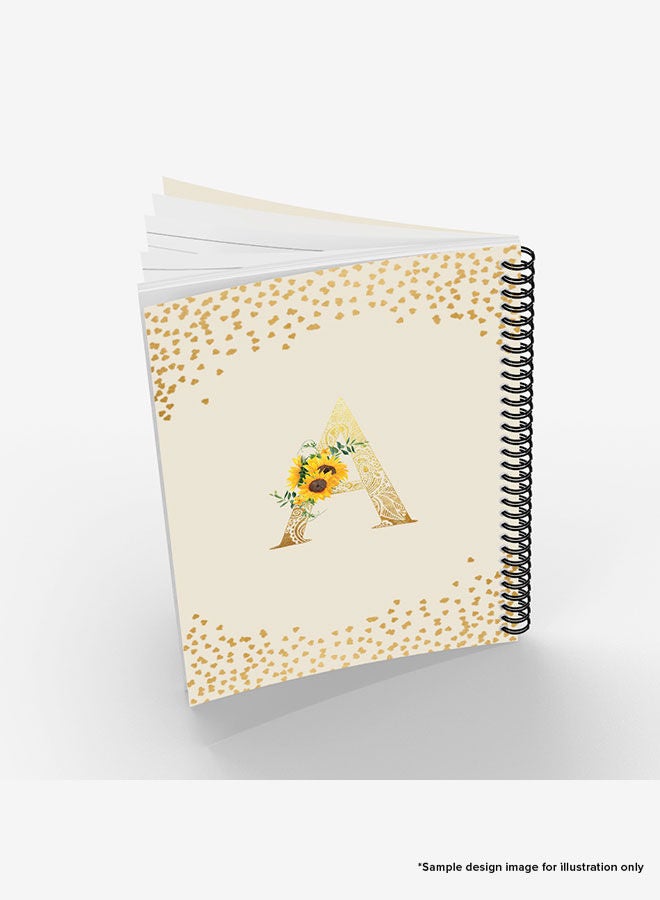Designer A5 Spiral Notebook Memo Notepad Journal - Custom Monogram Initial Letter Mandala Floral Pattern Alphabet - M - Cream