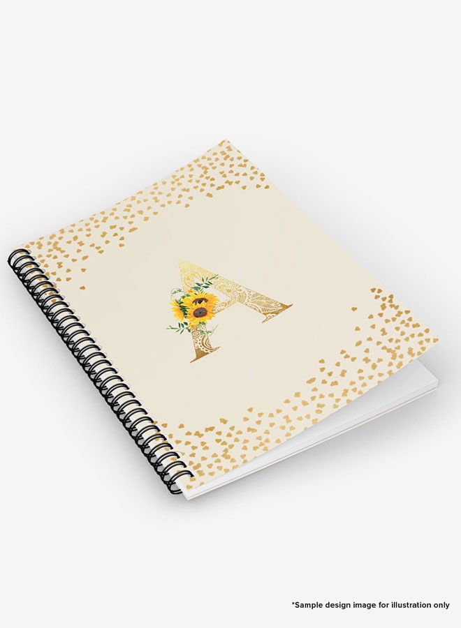 Designer A5 Spiral Notebook Memo Notepad Journal - Custom Monogram Initial Letter Mandala Floral Pattern Alphabet - M - Cream