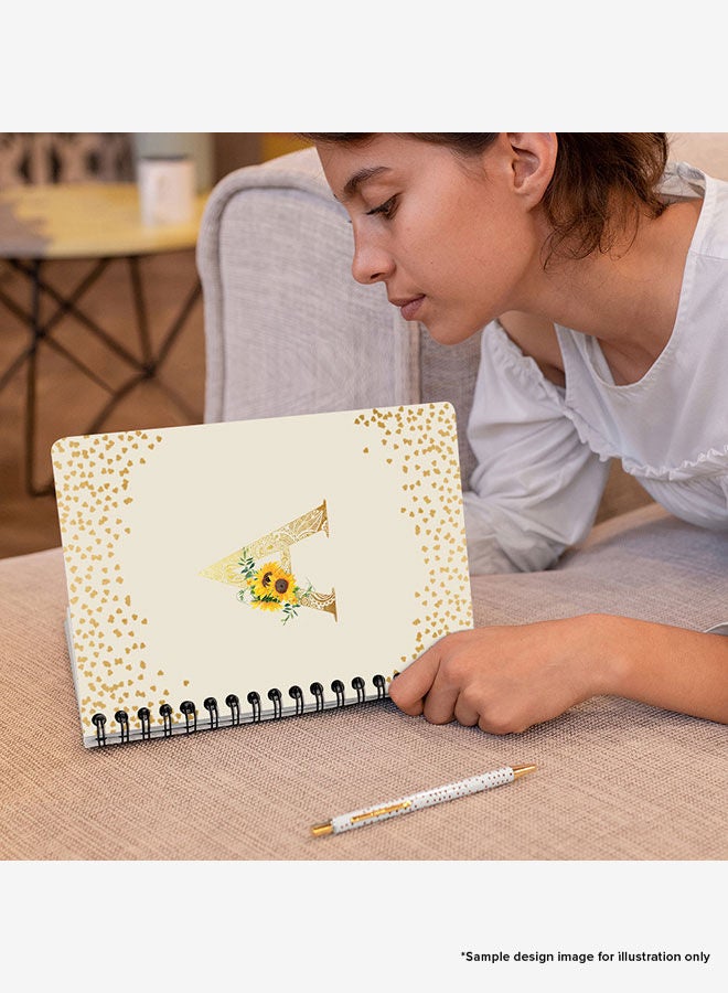 Designer A5 Spiral Notebook Memo Notepad Journal - Custom Monogram Initial Letter Mandala Floral Pattern Alphabet - M - Cream