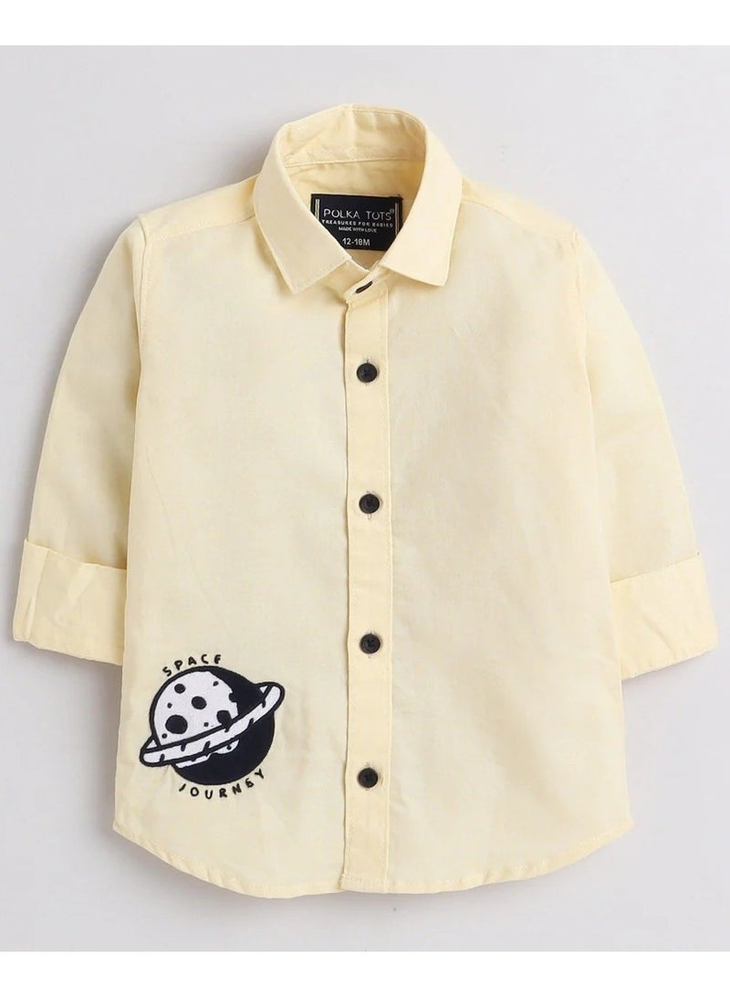 Polka Tots Full Sleeves Shirt Space Journey Embroidery - Yellow - Image 1