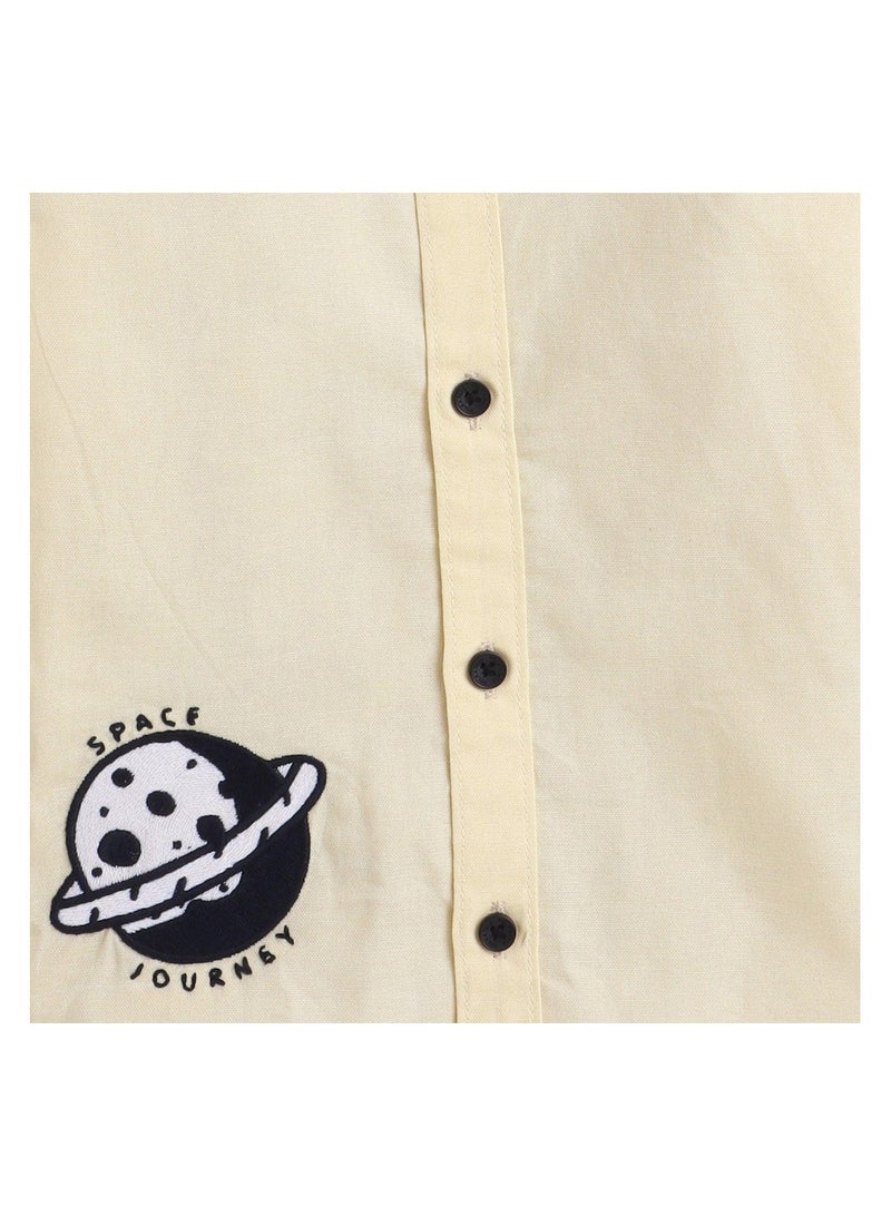 Polka Tots Full Sleeves Shirt Space Journey Embroidery - Yellow - Image 3