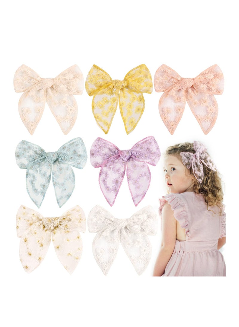 KASTWAVE 7 PCS Large Fable Hair Bows for Girls, Alligator Clips Neutral Handmade Girls Bows Hair Accessories for Little Girls Toddler Kids Teens - Image 1