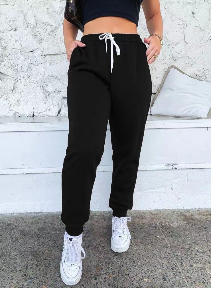 Loquat بنطلون رياضي نسائي جديد بلون سادة سميك كاجوال - Image 1