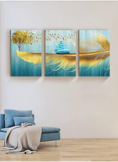 Wall Decor for Bedroom, Canvas Wall Art for Living Room, Modern Pictures, Golden Feather and Yellow Tree Paintings, Posters for Farmhouse, Prints for Office, 3 Pieces Set - pzsku/ZC7CC5032373BD3E93EA3Z/45/_/1730286987/1660629f-110d-420d-8ede-70f1db54ef95