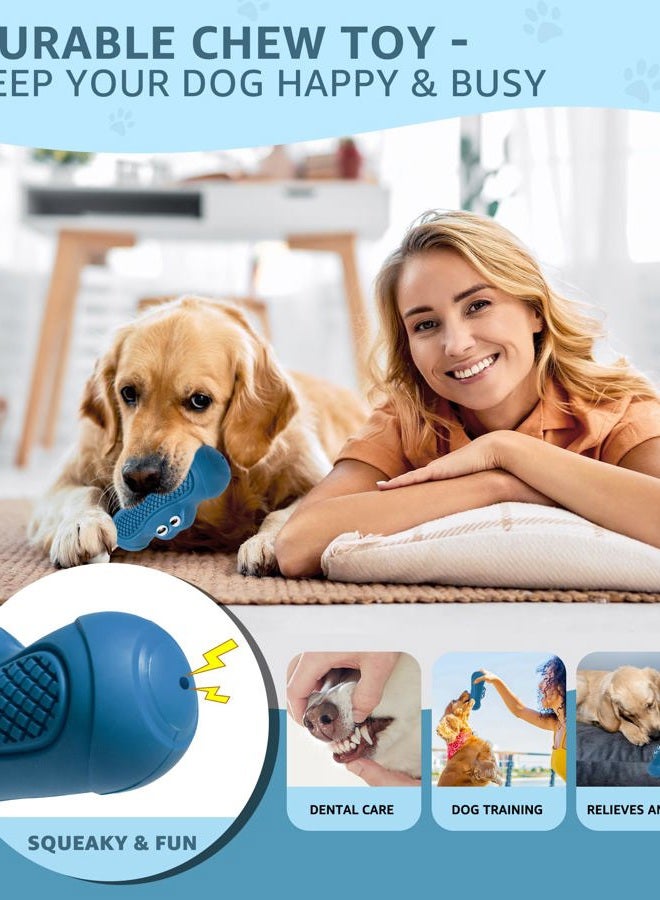 IPTPAS Durable Dog Chew Toy for Aggressive Chewers, Tough Natural Rubber Squeaky Dog Toy with Irresistible Beef Flavor, Dental Care, Teeth Cleaning & Boredom Relief for Medium & Large Dogs (Blue) - Image 2