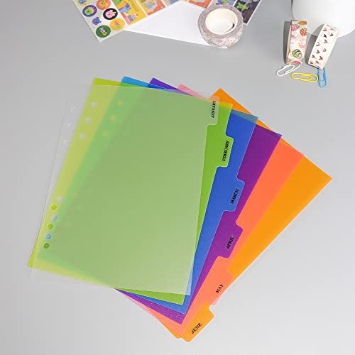 Mogoostry 2 Pack A5 Binder Dividers 6 Tabs Bright Color Plastic Binder Index Tabs Planner Divider for Round Ring Binder Sheet Protector (Transparent, 12 Dividers) - Image 4