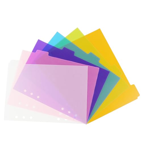 Mogoostry 2 Pack A5 Binder Dividers 6 Tabs Bright Color Plastic Binder Index Tabs Planner Divider for Round Ring Binder Sheet Protector (Transparent, 12 Dividers) - Image 1