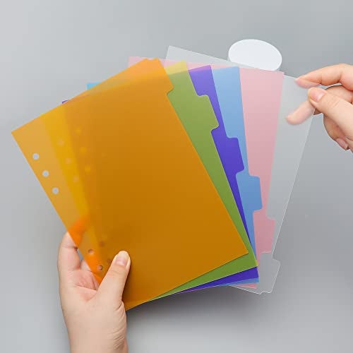 Mogoostry 2 Pack A5 Binder Dividers 6 Tabs Bright Color Plastic Binder Index Tabs Planner Divider for Round Ring Binder Sheet Protector (Transparent, 12 Dividers) - Image 3