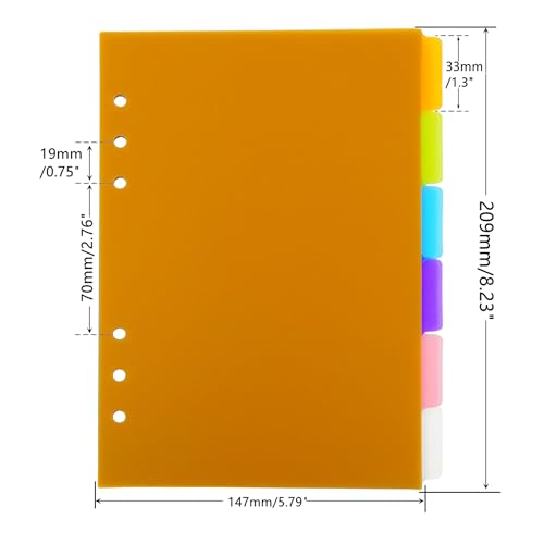 Mogoostry 2 Pack A5 Binder Dividers 6 Tabs Bright Color Plastic Binder Index Tabs Planner Divider for Round Ring Binder Sheet Protector (Transparent, 12 Dividers) - Image 2