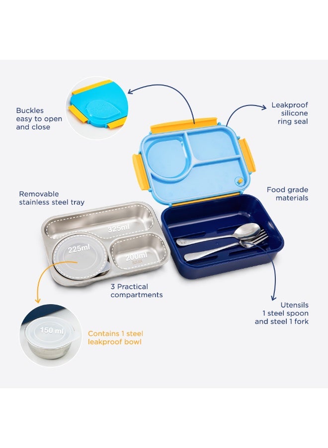 Hydrobrew Personalized Steel Core Lunch Box 750ml + 150ml Food Jar w/ cutlery, Stainless Steel, Leakproof - OCEAN NAVY - Image 3
