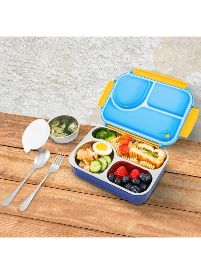 Hydrobrew Personalized Steel Core Lunch Box 750ml + 150ml Food Jar w/ cutlery, Stainless Steel, Leakproof - OCEAN NAVY - Image 5