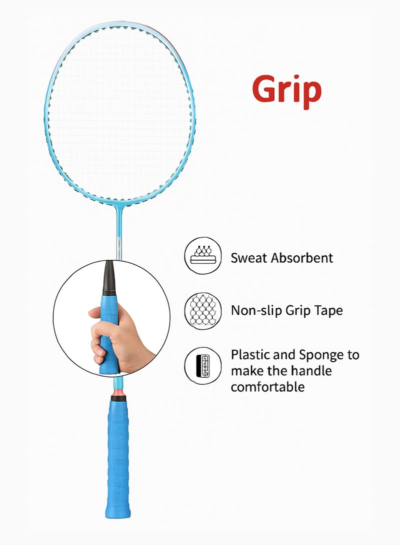 MG 2 Pieces High Carbon Alloy Badminton Set, lightweight Ultra Shaft Badminton Racket, Including Badminton Bag-Blue/White - Image 4