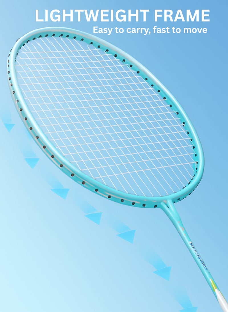 MG 2 Pieces High Carbon Alloy Badminton Set, lightweight Ultra Shaft Badminton Racket, Including Badminton Bag-Blue/White - Image 5