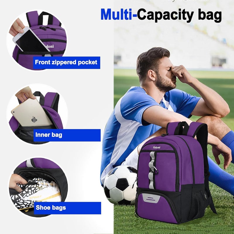 Goloni |Basketball Soccer Backpack Bag - Soccer Backpack & Bags for Basketball, Volleyball & Football Sports, Includes Separate Cleat Shoe and Ball Compartment, fit to & Adult - Image 3