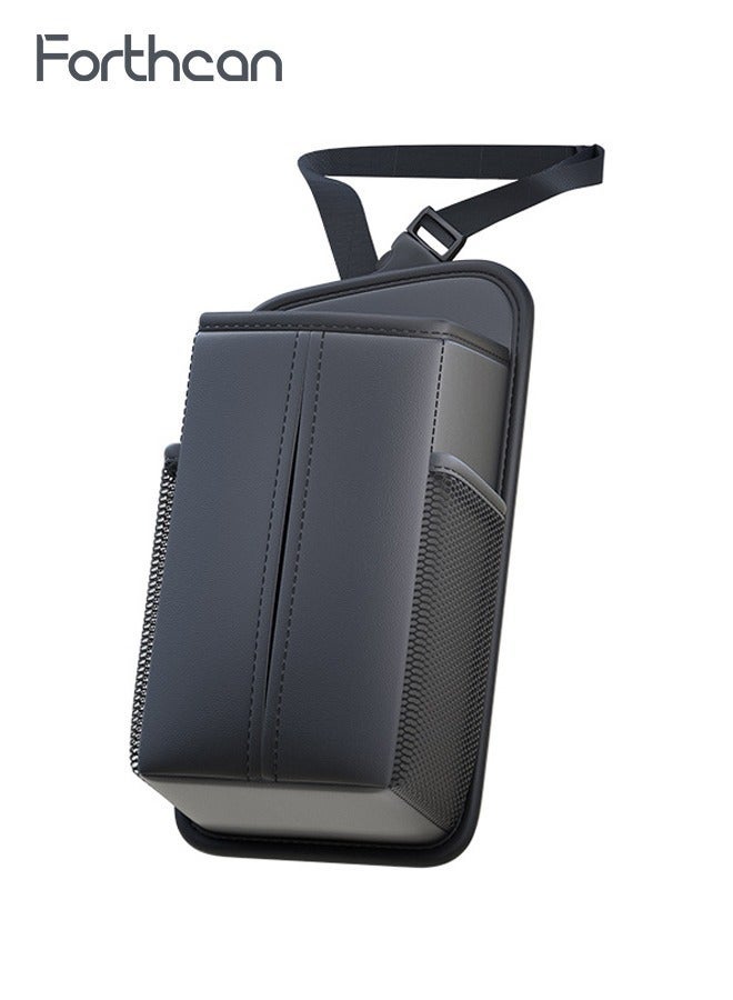 Forthcan Car Tissue Holders Leather Car Seat Back Hanging Organizer, PU Leather Car Storage Box with Side Pockets, Multi-Function Trash Bin for Vehicle Interior Compatible with Most Vehicles - Image 2