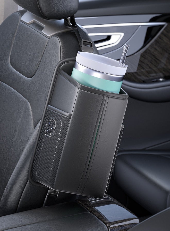 Forthcan Car Tissue Holders Leather Car Seat Back Hanging Organizer, PU Leather Car Storage Box with Side Pockets, Multi-Function Trash Bin for Vehicle Interior Compatible with Most Vehicles - Image 1