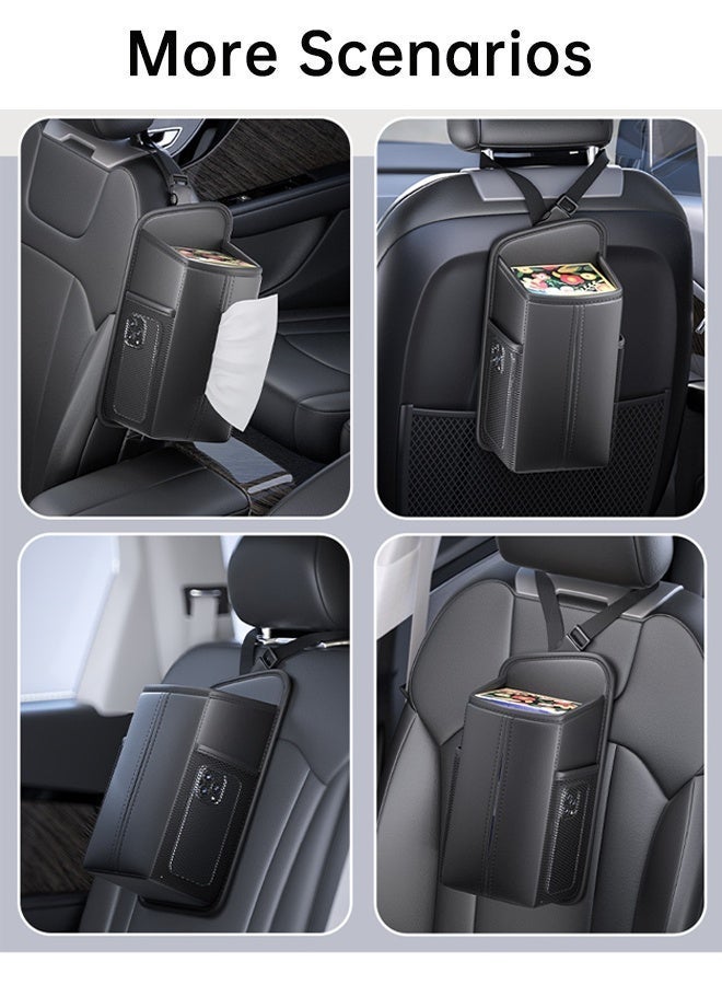 Forthcan Car Tissue Holders Leather Car Seat Back Hanging Organizer, PU Leather Car Storage Box with Side Pockets, Multi-Function Trash Bin for Vehicle Interior Compatible with Most Vehicles - Image 4