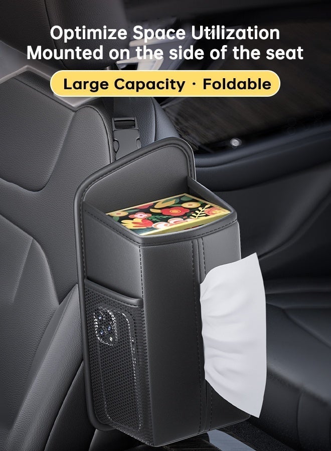 Forthcan Car Tissue Holders Leather Car Seat Back Hanging Organizer, PU Leather Car Storage Box with Side Pockets, Multi-Function Trash Bin for Vehicle Interior Compatible with Most Vehicles - Image 2