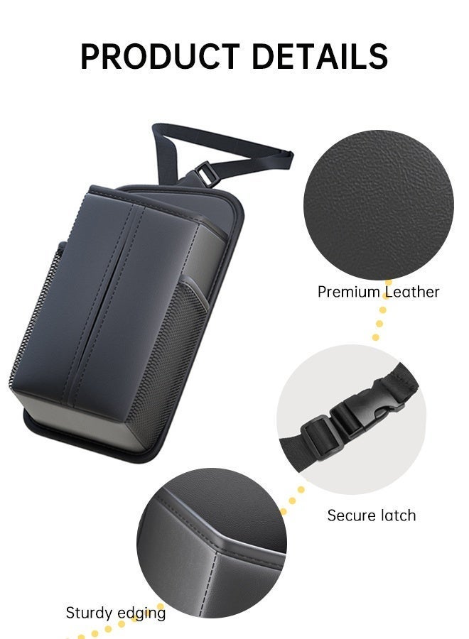 Forthcan Car Tissue Holders Leather Car Seat Back Hanging Organizer, PU Leather Car Storage Box with Side Pockets, Multi-Function Trash Bin for Vehicle Interior Compatible with Most Vehicles - Image 5