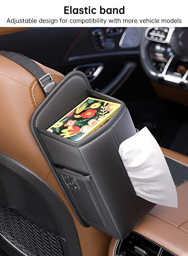 Forthcan Car Tissue Holders Leather Car Seat Back Hanging Organizer, PU Leather Car Storage Box with Side Pockets, Multi-Function Trash Bin for Vehicle Interior Compatible with Most Vehicles - Image 3