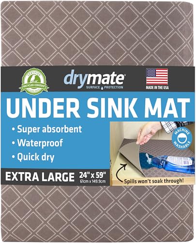 Drymate Premium XL Under Sink Mat Waterproof Cabinet Protection Mats for Kitchen  Bathroom Absorbent Shelf Liners SlipResistant NonAdhesive Machine Washable USA Made24x59Taupe